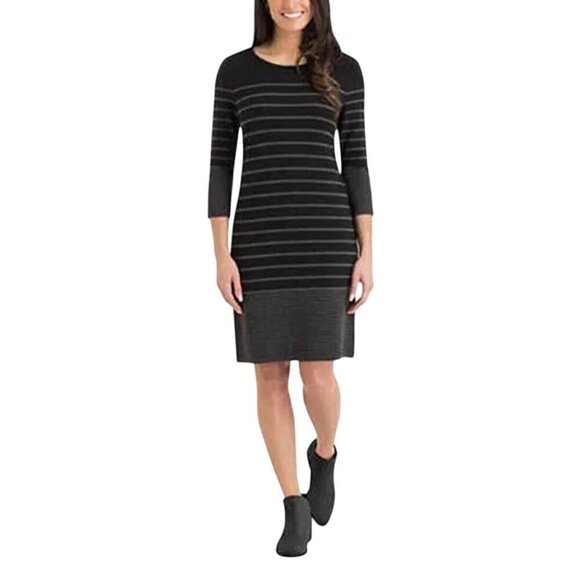 Hilary Radley NWT Black Gray Striped Stretch Knit Sheath Dress Size M - Picture 1 of 9